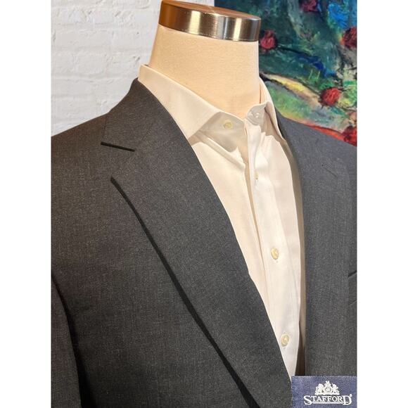 Vintage Y2K Stafford 44R 38x30 Dark Gray Worsted Wool Mens Business Suit NOS - Picture 3 of 16